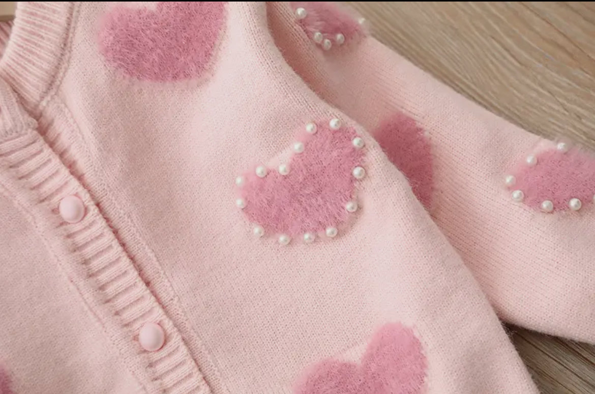 Pink heart cardigan with pearls