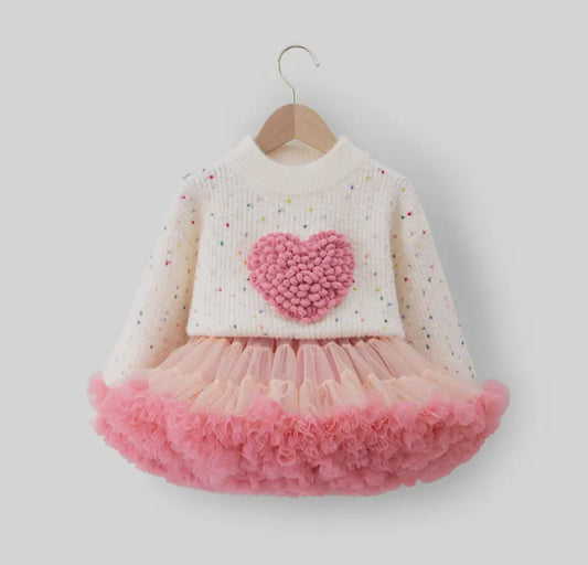 Valentine's Love Heart Pullover Sweater & Tutu Skirt Set 💕