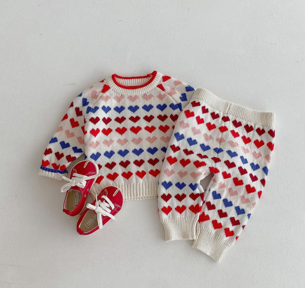 Colorful Love Jacquard Knitted Sweater Set