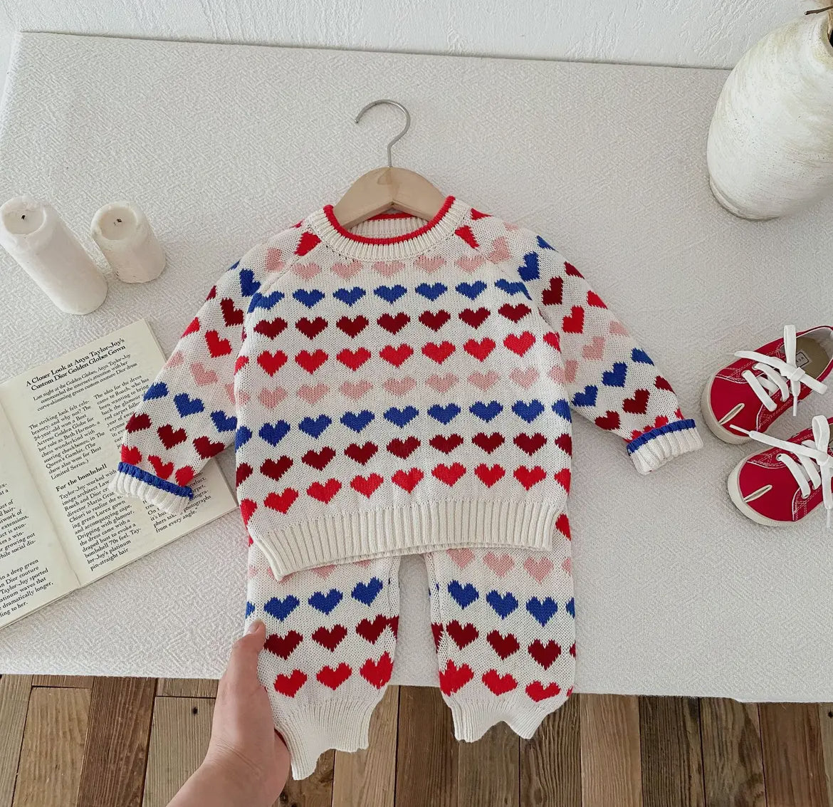 Colorful Love Jacquard Knitted Sweater Set