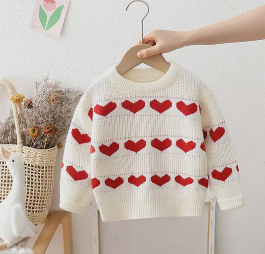 Girls' Love Heart Jacquard
Crew Neck Sweater ❤️